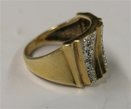 Pretty Diamond Cut Gold Over Sterling Silver Ring - Wider Crown with Diamond Cut Channels - Ring Size 7