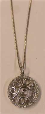 Sterling Silver Necklace with Sterling Silver Filigree Pendant with CZ Halo - Necklace Measures 18 Long Pendant 1 Across