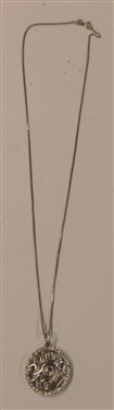 Sterling Silver Necklace with Sterling Silver Filigree Pendant with CZ Halo - Necklace Measures 18 Long Pendant 1 Across