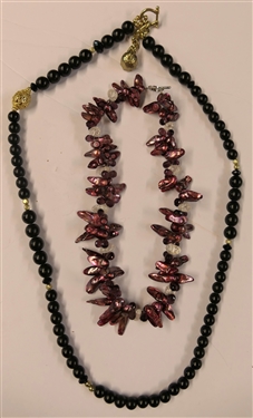 Necklace with Amethyst Baroque Pearls and Crystal Beads and Black Beaded Necklace with Gold Tone Spacer Beads - Pearl Necklace Measures 18