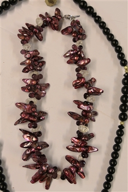 Necklace with Amethyst Baroque Pearls and Crystal Beads and Black Beaded Necklace with Gold Tone Spacer Beads - Pearl Necklace Measures 18