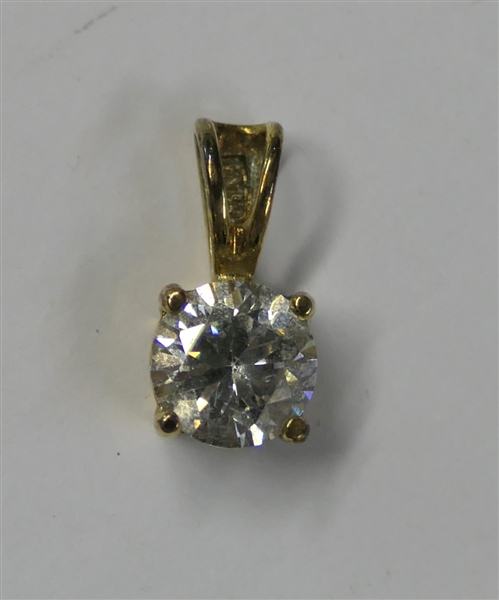 Nice Looking Gold Over Sterling Silver CZ Solitaire Pendant - Approx 1 Carat 