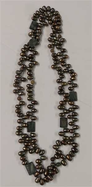 Beautiful Necklace with Purple/Pink Natural Rectangular Stones, Pearls, and Rose Quarts Beads - Necklace Measures 20" Long
