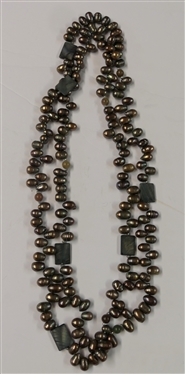 Beautiful Necklace with Purple/Pink Natural Rectangular Stones, Pearls, and Rose Quarts Beads - Necklace Measures 20 Long