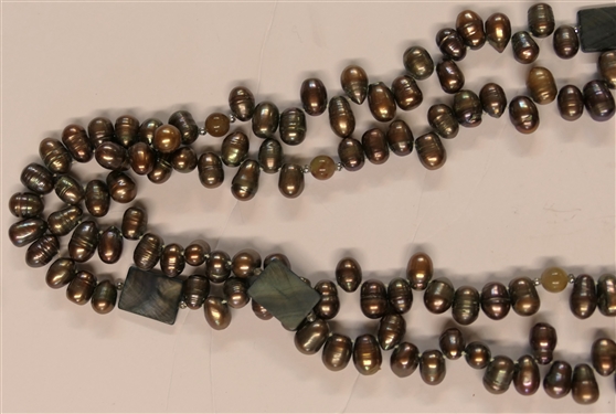 Beautiful Necklace with Purple/Pink Natural Rectangular Stones, Pearls, and Rose Quarts Beads - Necklace Measures 20 Long