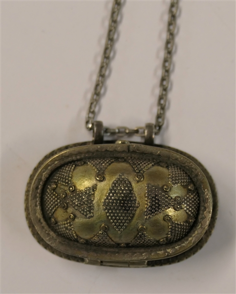 Turkish Silver Necklace with Silver Box Pendant - Quartz Crystal Inside - Silver Necklace Measures 30" Long