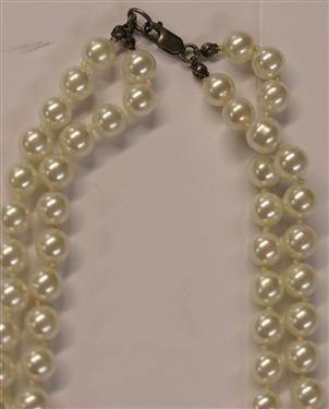 Double Strand of Pearl Style Beads with Sterling Silver Clasp - Sterling Silver Cherub Enhancer in Center - Necklace Measures 18