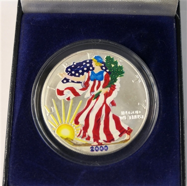2000 Colorized American Eagle Coin - .999 Fine Silver in Fitted Case 