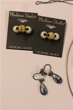 Mixed Group of Sterling Silver Jewelry - Necklaces, Earrings - Pairs and Singles, Sterling Beads, and Some Gemstones 