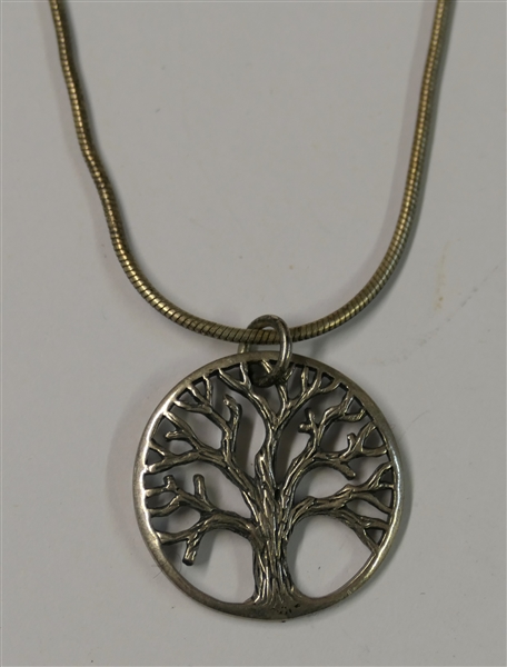 Sterling Silver Necklace with Sterling Silver Tree of Life Pendant - Necklace Measures 17" Long - Pendant Measures 3/4" Across