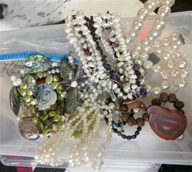 Large Mixed Lot of Beaded Jewelry, Costume Jewelry, and Broken Pieces for Repurposing or Repair - Pearls, Stones, and Beads 