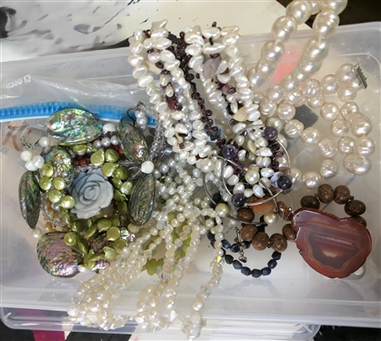 Large Mixed Lot of Beaded Jewelry, Costume Jewelry, and Broken Pieces for Repurposing or Repair - Pearls, Stones, and Beads 