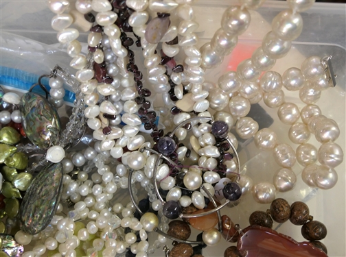 Large Mixed Lot of Beaded Jewelry, Costume Jewelry, and Broken Pieces for Repurposing or Repair - Pearls, Stones, and Beads 