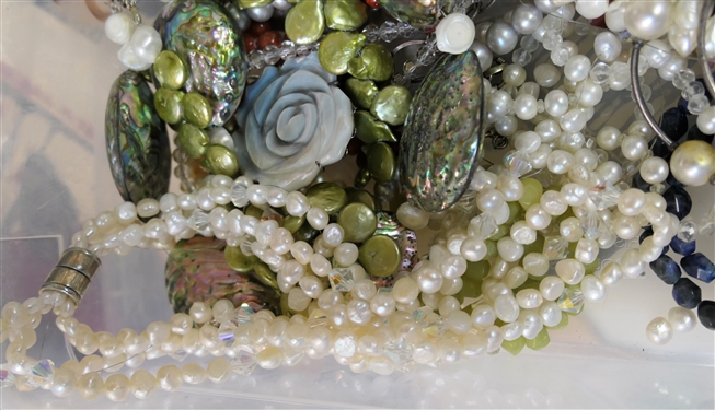 Large Mixed Lot of Beaded Jewelry, Costume Jewelry, and Broken Pieces for Repurposing or Repair - Pearls, Stones, and Beads 