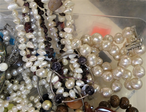 Large Mixed Lot of Beaded Jewelry, Costume Jewelry, and Broken Pieces for Repurposing or Repair - Pearls, Stones, and Beads 
