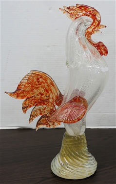 Large Murano Italian Art Glass Rooster Statue - Hand Blown - Original Murano Sticker - Statue Measures 15 1/2 Tall 