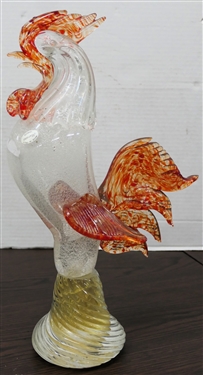 Large Murano Italian Art Glass Rooster Statue - Hand Blown - Original Murano Sticker - Statue Measures 15 1/2 Tall 