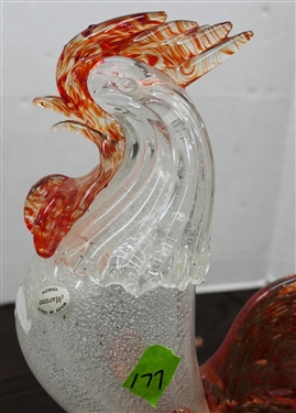 Large Murano Italian Art Glass Rooster Statue - Hand Blown - Original Murano Sticker - Statue Measures 15 1/2 Tall 