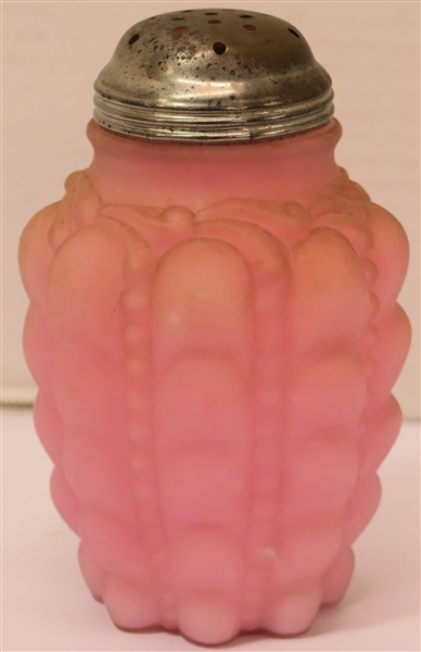 Consolidated Glass "Guttate" Pink Satin Glass Sugar Shaker with Lid - Shaker Measures 5 3" Tall