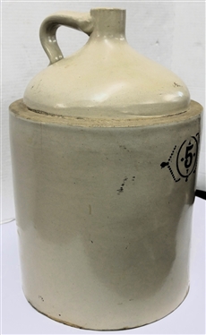 5 Gallon Stone Jug with Blue 5 - Chip on Bottom Edge 