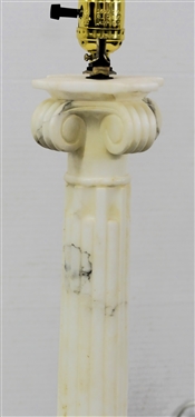 Pair of Beautiful Italian Marble Table Lamps - Carved Reeded Column Design  Lamps Measure 22 1/2 To Bulb - 1 Lamp Has Small Nick on Corner of Pedestal Base - Other is Missing Harp for Shade 