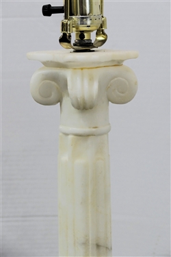 Pair of Beautiful Italian Marble Table Lamps - Carved Reeded Column Design  Lamps Measure 22 1/2 To Bulb - 1 Lamp Has Small Nick on Corner of Pedestal Base - Other is Missing Harp for Shade 