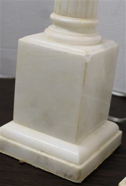 Pair of Beautiful Italian Marble Table Lamps - Carved Reeded Column Design  Lamps Measure 22 1/2 To Bulb - 1 Lamp Has Small Nick on Corner of Pedestal Base - Other is Missing Harp for Shade 