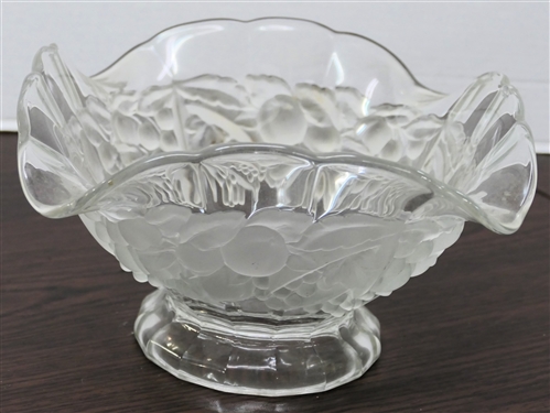 Pretty Clear and Satin Glass Fruit Bowl with Embossed Fruits - Bowl Measures 5 1/2 tall 9 across