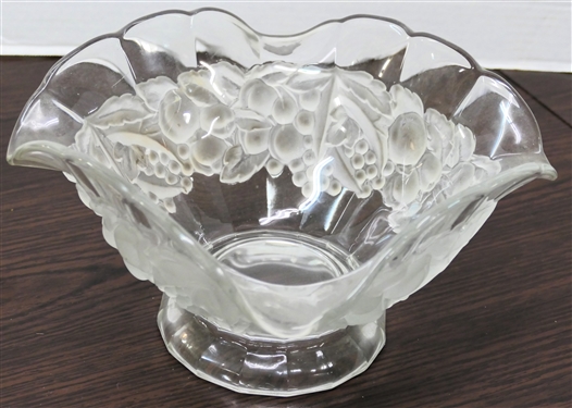 Pretty Clear and Satin Glass Fruit Bowl with Embossed Fruits - Bowl Measures 5 1/2 tall 9 across