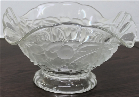 Pretty Clear and Satin Glass Fruit Bowl with Embossed Fruits - Bowl Measures 5 1/2 tall 9 across