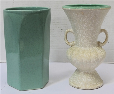 2 USA Vases - Light Green Pfaltzgraff - PF-42 9 and USA White Urn Shaped C-710 9 1/4 Tall 