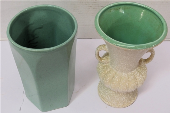 2 USA Vases - Light Green Pfaltzgraff - PF-42 9 and USA White Urn Shaped C-710 9 1/4 Tall 