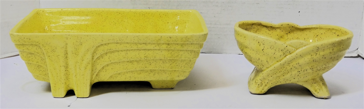 2 Mid Century Yellow Pottery Planters - Oval Measuring 3 1/2 tall 6 1/2 Long and Rectangular Measuring 3 3/4 Tall 10 1/2 Long