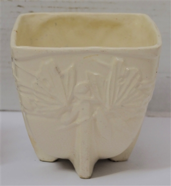 2 Planters - Brush USA J4-7 Brown Planter and White Matte Finish with Butterflies and Leaves - White Planter Measures 5 1/2 tall 5 1/2 by 5 1/2
