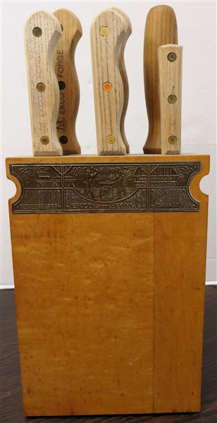Ecko Forge Kitchen Knife Set in Nice Knife Block - 5 Kitchen Knives and Sharpening Stone
