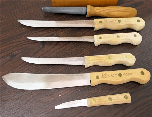 Ecko Forge Kitchen Knife Set in Nice Knife Block - 5 Kitchen Knives and Sharpening Stone