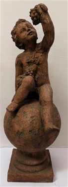 Terracotta Resin Garden Cherub Statue - Measures 26 Tall