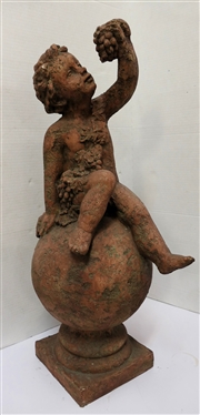 Terracotta Resin Garden Cherub Statue - Measures 26 Tall