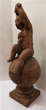 Terracotta Resin Garden Cherub Statue - Measures 26 Tall
