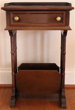 Nice Mahogany Book Stand / End Table  - Single Drawer with Oak Secondary Wood - Bottom with Book Holder - Overall Measures 23 tall 15 by 9 1/2 