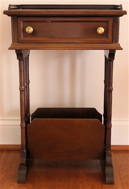 Nice Mahogany Book Stand / End Table  - Single Drawer with Oak Secondary Wood - Bottom with Book Holder - Overall Measures 23 tall 15 by 9 1/2 