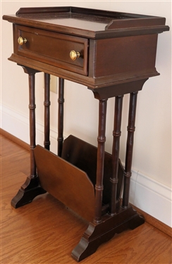 Nice Mahogany Book Stand / End Table  - Single Drawer with Oak Secondary Wood - Bottom with Book Holder - Overall Measures 23 tall 15 by 9 1/2 