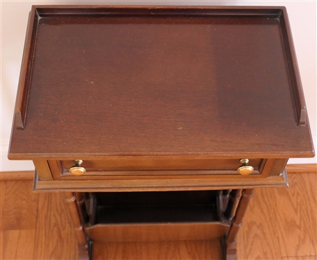 Nice Mahogany Book Stand / End Table  - Single Drawer with Oak Secondary Wood - Bottom with Book Holder - Overall Measures 23 tall 15 by 9 1/2 