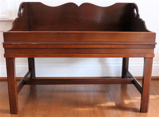 Mahogany Butler's Tray Table - Finely Constructed - Lift Off Tray with Scalloped Back Splash and Sides - Sturdy Stand with Chamfered Legs - Table Measures 24 Tall 30 by 22 1/2 