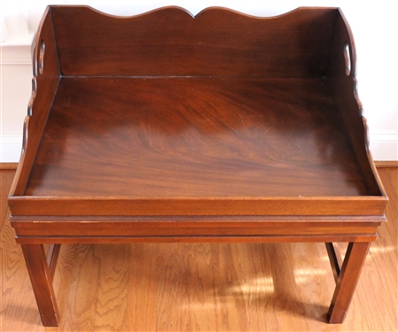 Mahogany Butler's Tray Table - Finely Constructed - Lift Off Tray with Scalloped Back Splash and Sides - Sturdy Stand with Chamfered Legs - Table Measures 24 Tall 30 by 22 1/2 