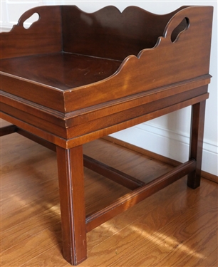 Mahogany Butler's Tray Table - Finely Constructed - Lift Off Tray with Scalloped Back Splash and Sides - Sturdy Stand with Chamfered Legs - Table Measures 24 Tall 30 by 22 1/2 