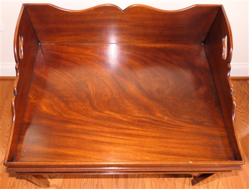 Mahogany Butler's Tray Table - Finely Constructed - Lift Off Tray with Scalloped Back Splash and Sides - Sturdy Stand with Chamfered Legs - Table Measures 24 Tall 30 by 22 1/2 
