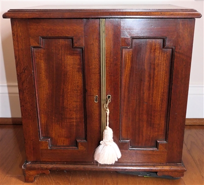 Nice Small Mahogany Specimen / Collectors Cabinet with Graduating Drawers - Wood Knobs, Paneled Doors with Brass Hardware - Missing Part of One Foot - Cabinet Measures 15 Tall 14 1/2 By 11 1/2 -...