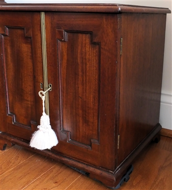 Nice Small Mahogany Specimen / Collectors Cabinet with Graduating Drawers - Wood Knobs, Paneled Doors with Brass Hardware - Missing Part of One Foot - Cabinet Measures 15 Tall 14 1/2 By 11 1/2 -...