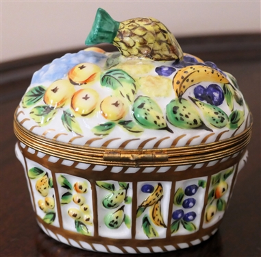 Piolet Limoges Hand Painted Dresser Box with Fruits - Box Measures 3 1/4 Tall 3 1/4 by 2 